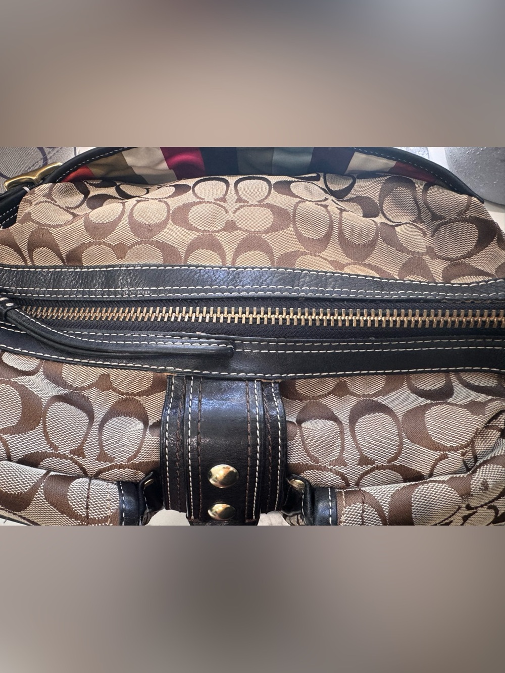 Coach Brown Legacy Lining Double Turnlock Clasp Vintage Bag+Wallet - Picture 16 of 16